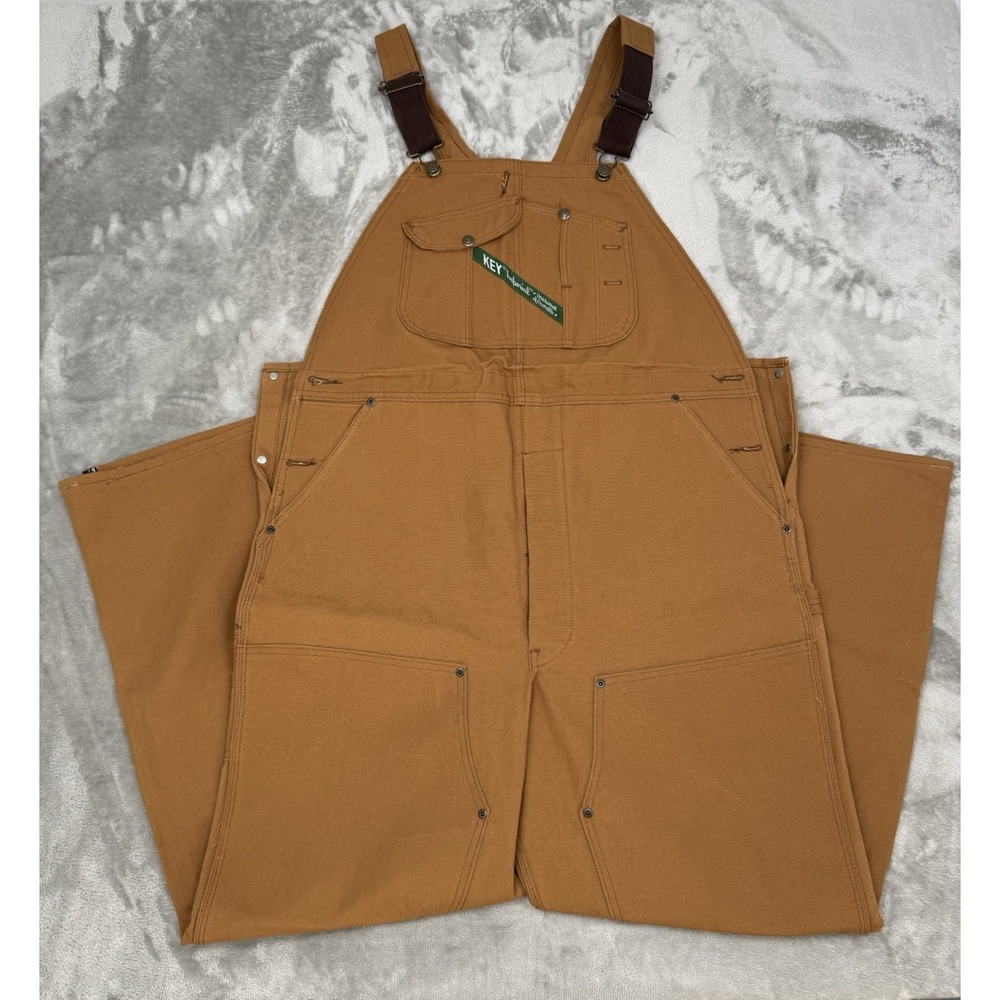 Vintage KEY Brown Canvas Coveralls Mens 42x32 Bibs Workwear Double Knee Cargo